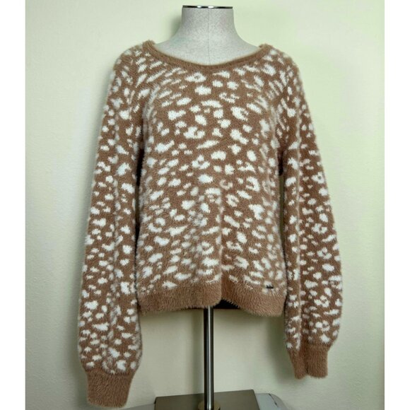 ABERCROMBIE Soft A&F Collection Beige & White Leopard Furry Eyelash Sweater Med - Picture 7 of 10